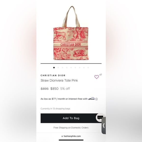 Dior Pink and Cream Straw Tote Bag - Picture 10 of 13